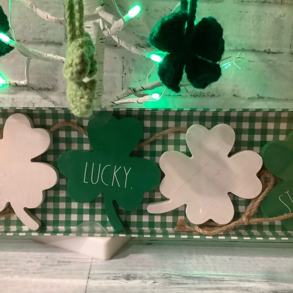 Rae Dunn Wood Shamrock, Lucky, St. Patty Garland